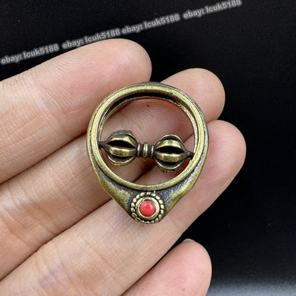 Vajra Pendant Rotating Ring Brass Buddhist Amulet Ritual Tool Decoration