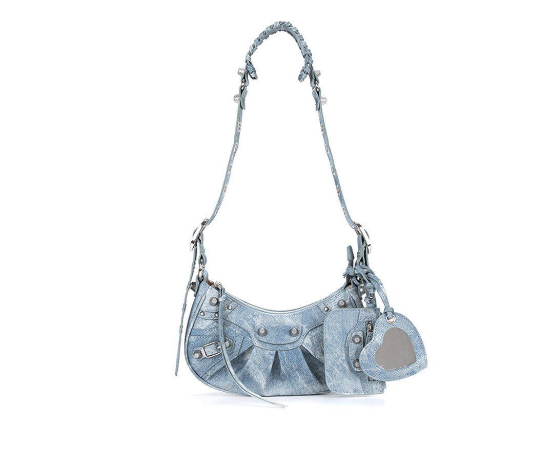 Shoulder Bag Handbag Pleated Rivet Fashion Underarm Bag Motorcycle Bag Polyester