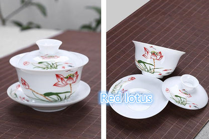 Tea Bowl Porcelain Gaiwan Tea Cup Saucer Lid Handpainted Bowl Cup China Tureen