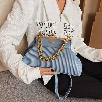 Elegant Clutch Shoulder Bag Chain Handle Handbag Pleated Shoulder Bag 18*31*11CM