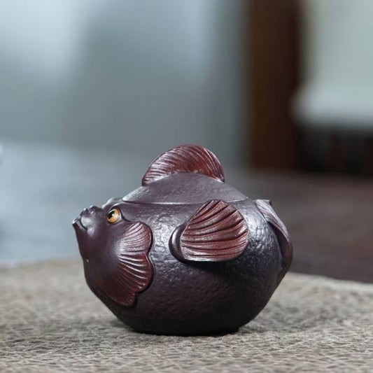 Yixing Zisha Teapot Original Purple Clay "bulgy Mouth Fish" Handled Pot 160ml
