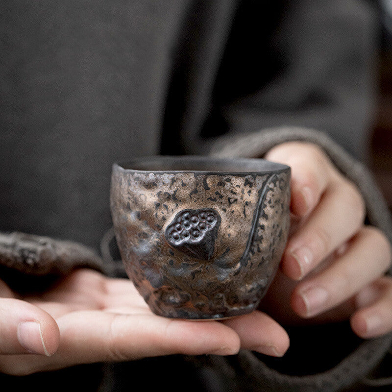 Ceramic Tea Cup Crude Pottery Iron Rust Glaze Design Creative Antique Style Cups