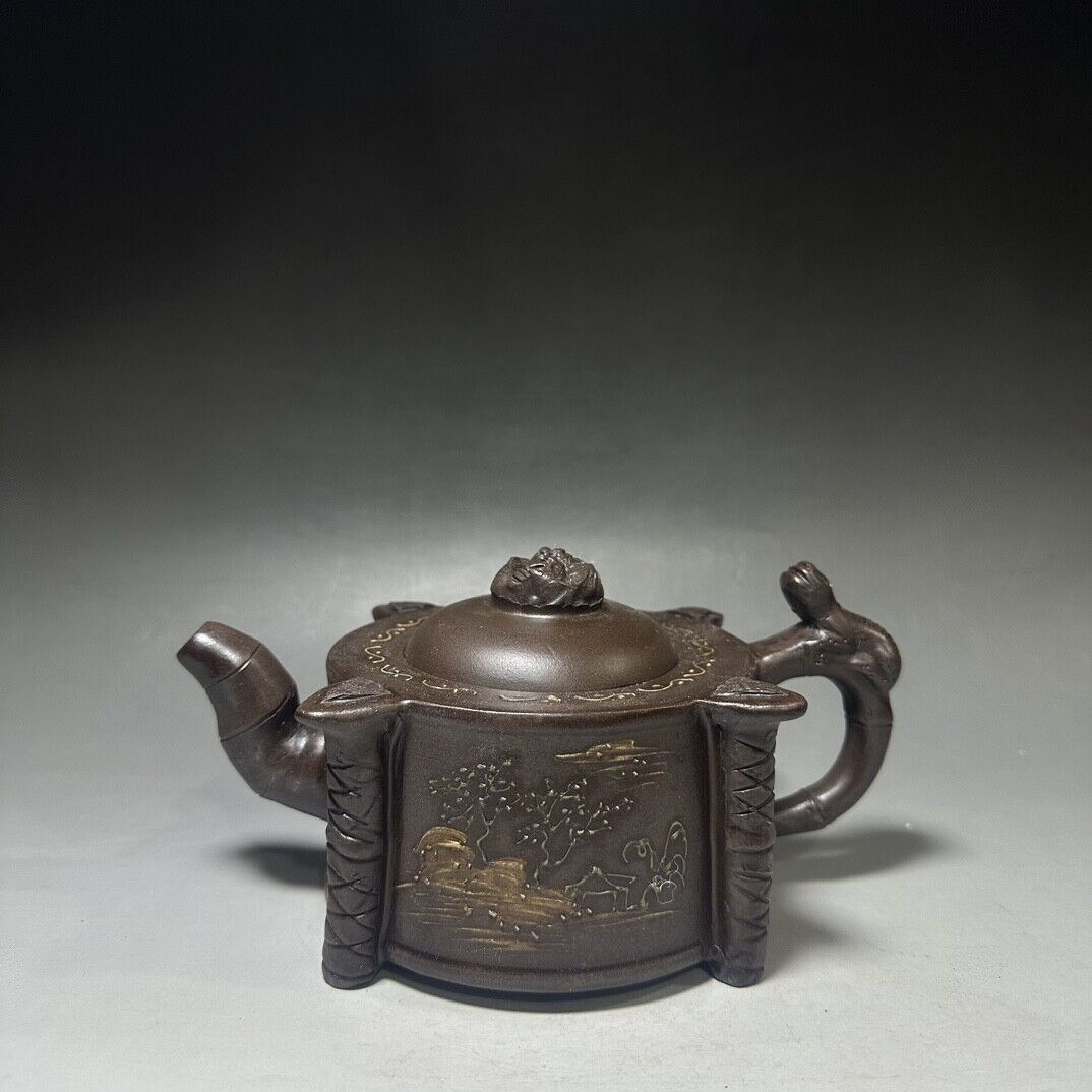 vintage chinese yixing purple clay teapot zisha ceremony carving Collectible art