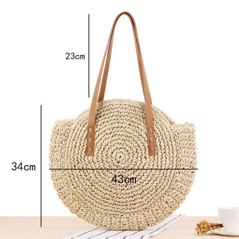 Straw Bag Round Woven Handmade Summer Polyester Crossbody Shoulder Bag Polyester