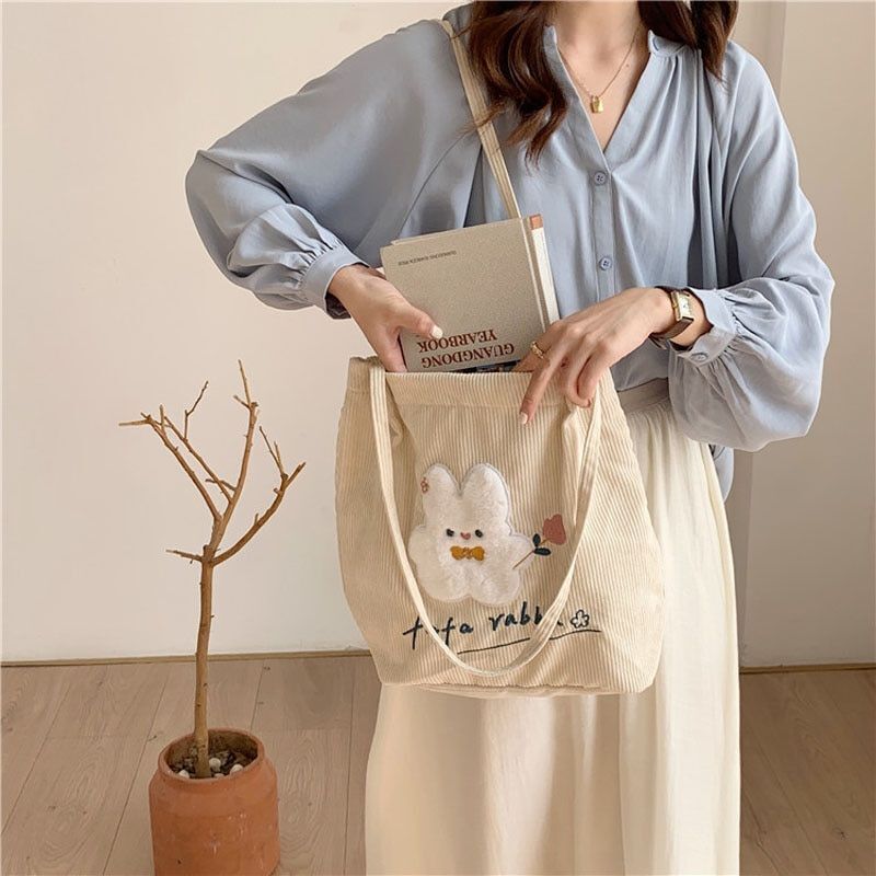 Women Handbags Corduroy Shopping Bag Canvas Magnetic Buckle Shoulder Bags Purse
