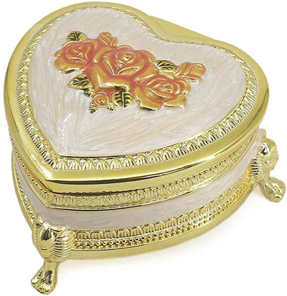 Music Box Emboss Alloy Metal Heart Shape Wind Up Movement Clockwork 10x9.8x5.6cm
