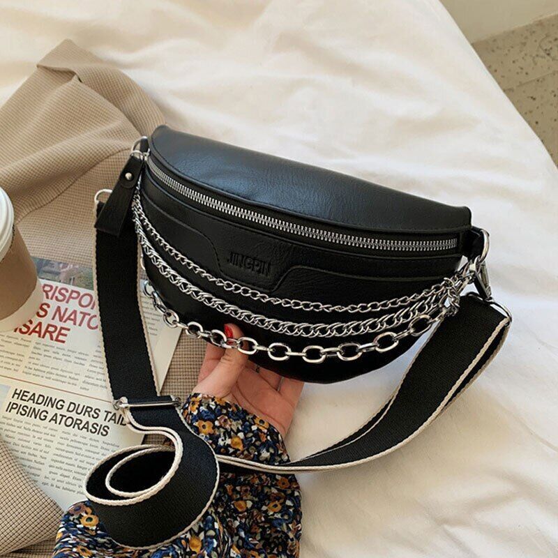 Chain Waist Belt Bag Women Leather Crossbody Fashion Phone Pack Purse Ladies