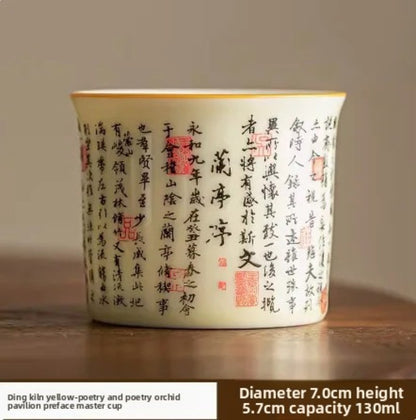 130ml Ceramic Ding Kiln Lanting Preface Calligraphy Tea Cup Household Master Cup