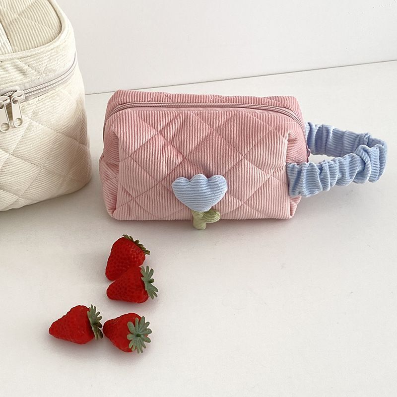 Flowers Print Pouch Large Travel Cosmetic Bag Corduroy Toiletry Bags Storage Box