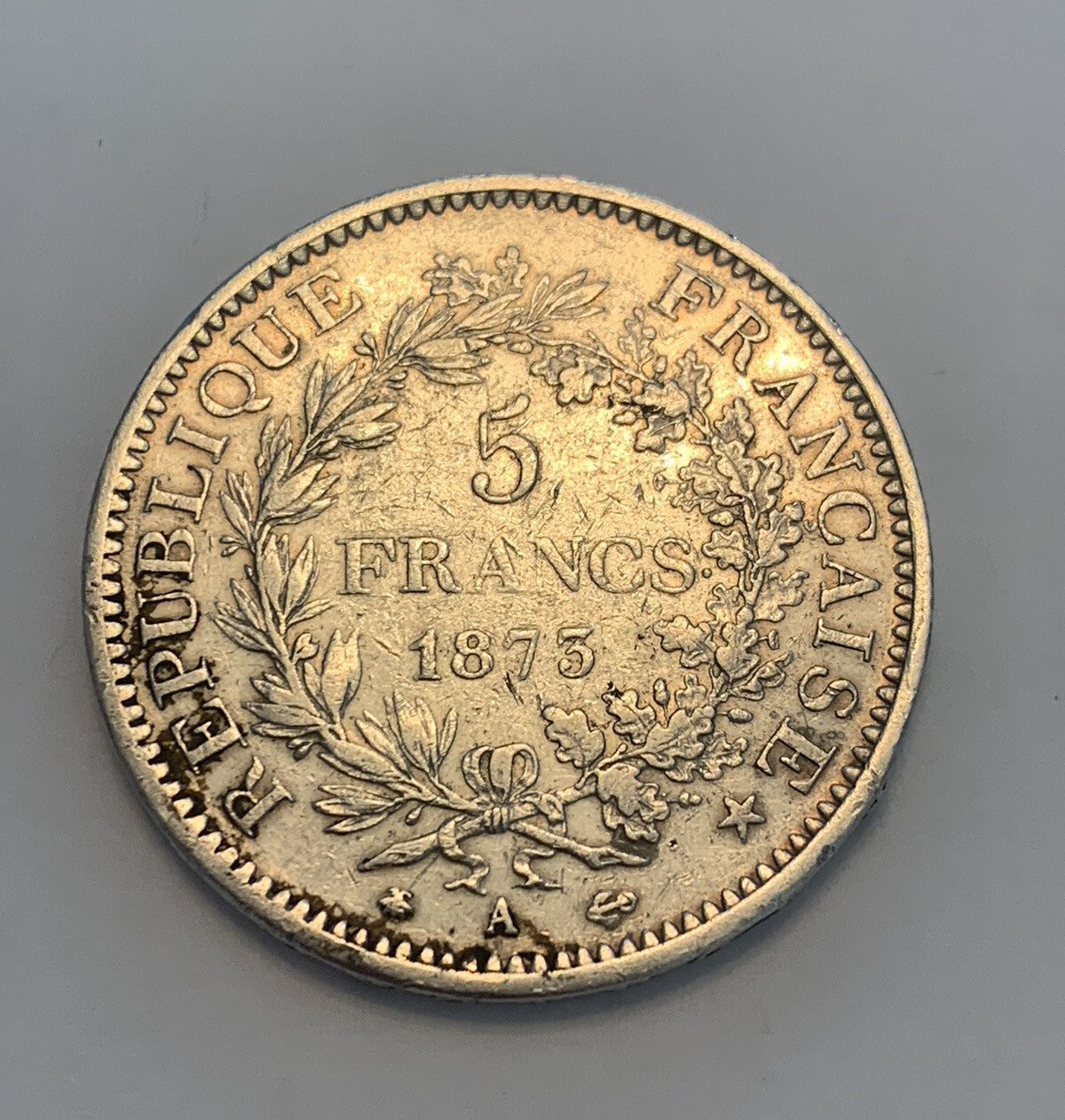 1873 France 5 Francs Silver Hercules Coin Old History Art Culture Money 法国大力神银币