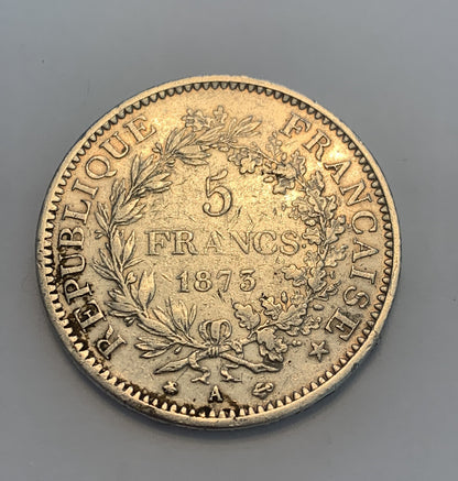 1873 France 5 Francs Silver Hercules Coin Old History Art Culture Money 法国大力神银币