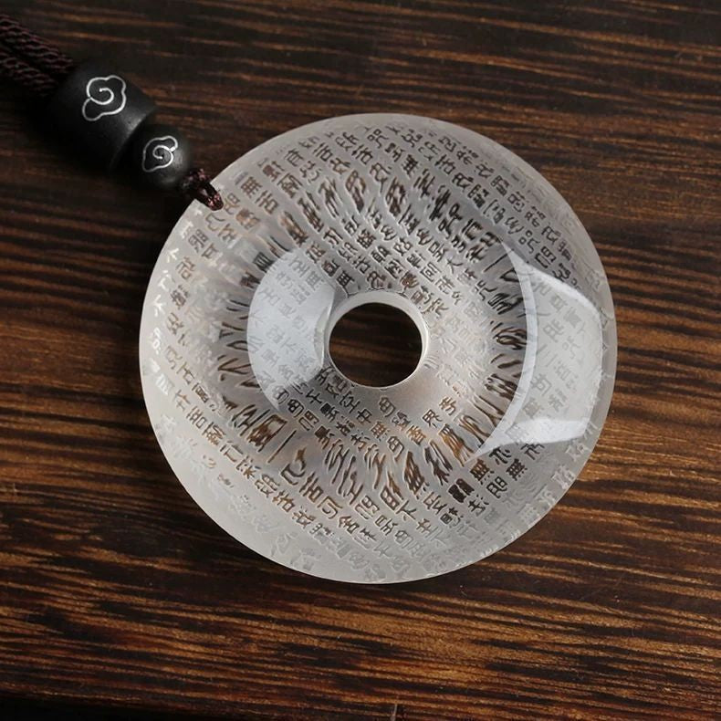 Glass Heart Sutra Ping An Buckle Pendant Necklace Buddhist Amulet Feng Shui