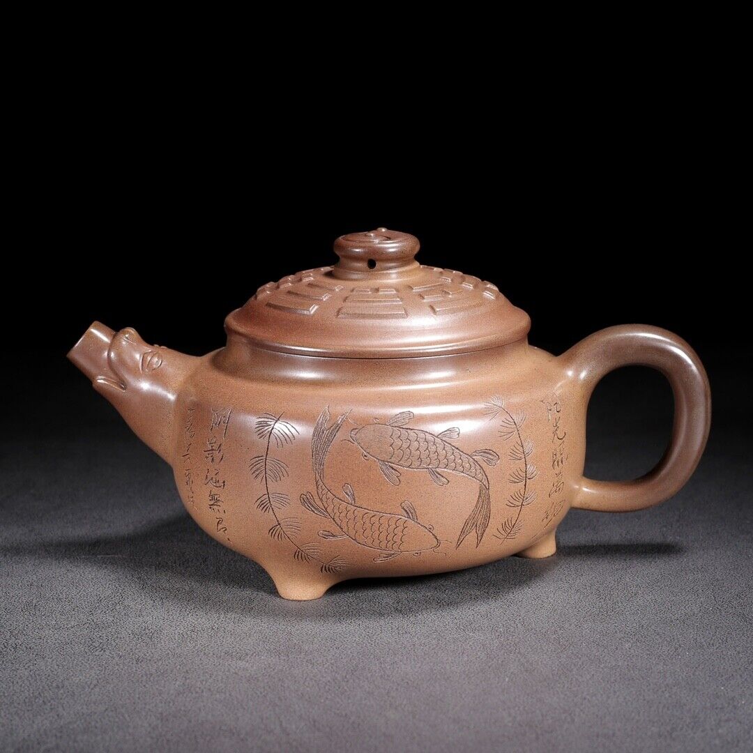 Vintage Chinese Yixing Purple Clay Teapot Zisha Ceremony A Pair Fish Teaware Art
