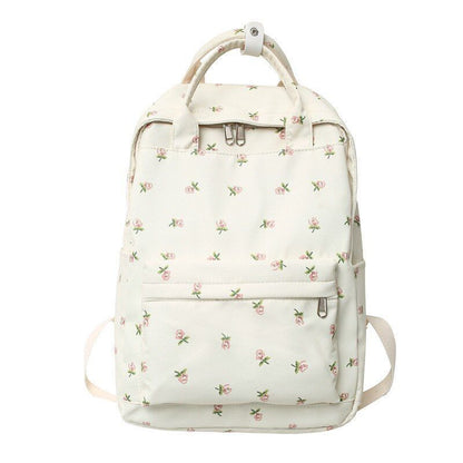 Flower Print Waterproof Nylon Backpack Buckle Travel Bags Schoolbag 28*13*40 CM