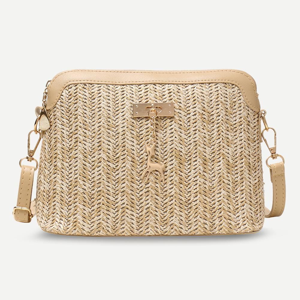 Straw Bag Woven Tassel Beach Shoulder Rattan Crossbody Purse Travel 23*17*11 CM