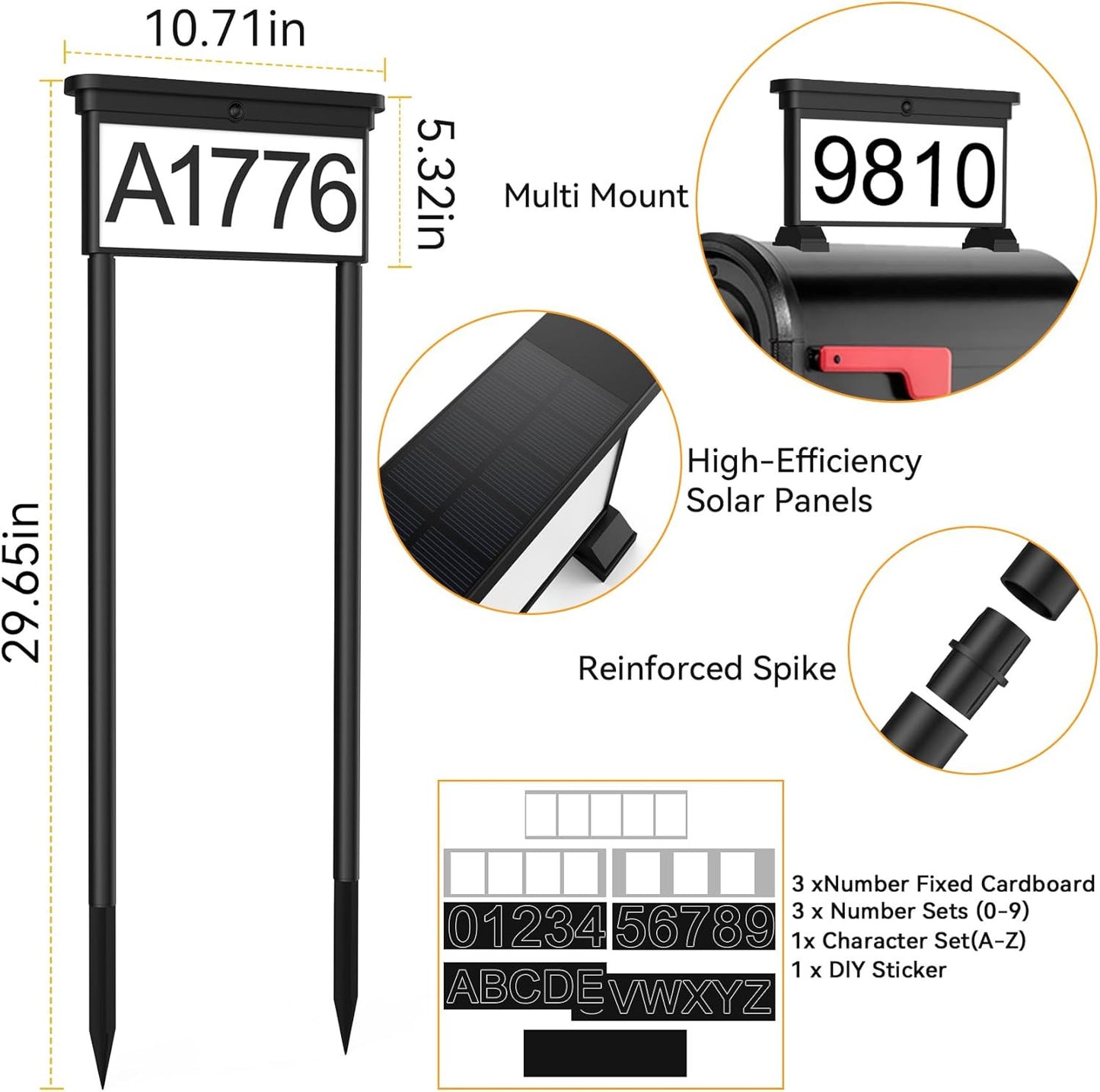 Upgraded Solar Address Sign, House Numbers for outside Double Side, 12-Color Mod