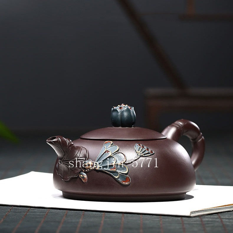 Marked Teapot Full Handmade Pot True Yixing Zisha Purple Clay Ginkgo Leaf Relief