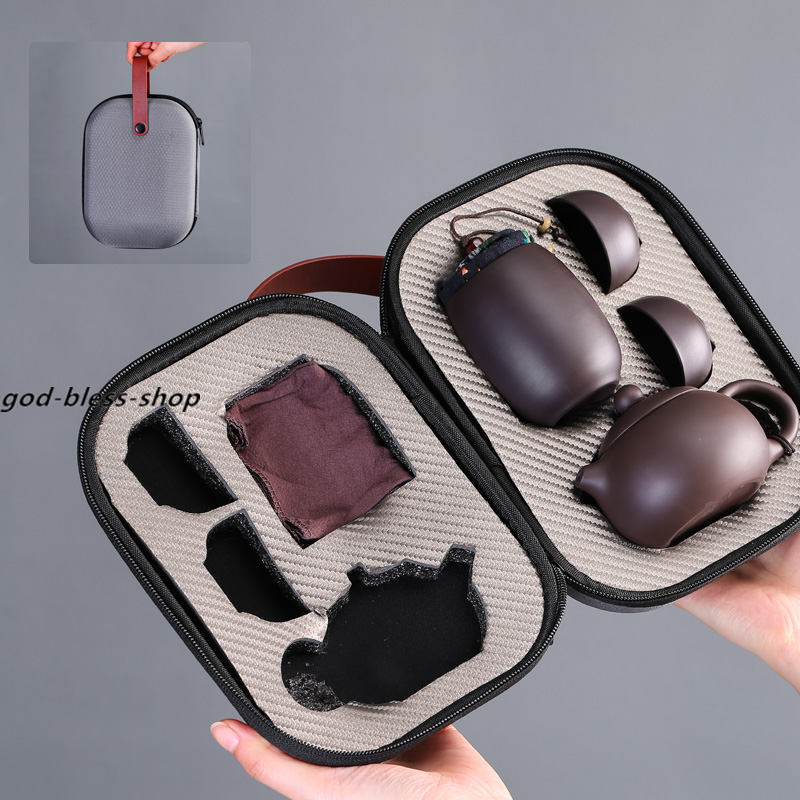 Travel Tea Set With Portable Bag Yixing Zisha Tea Pot Cup Canister Tea Plate New