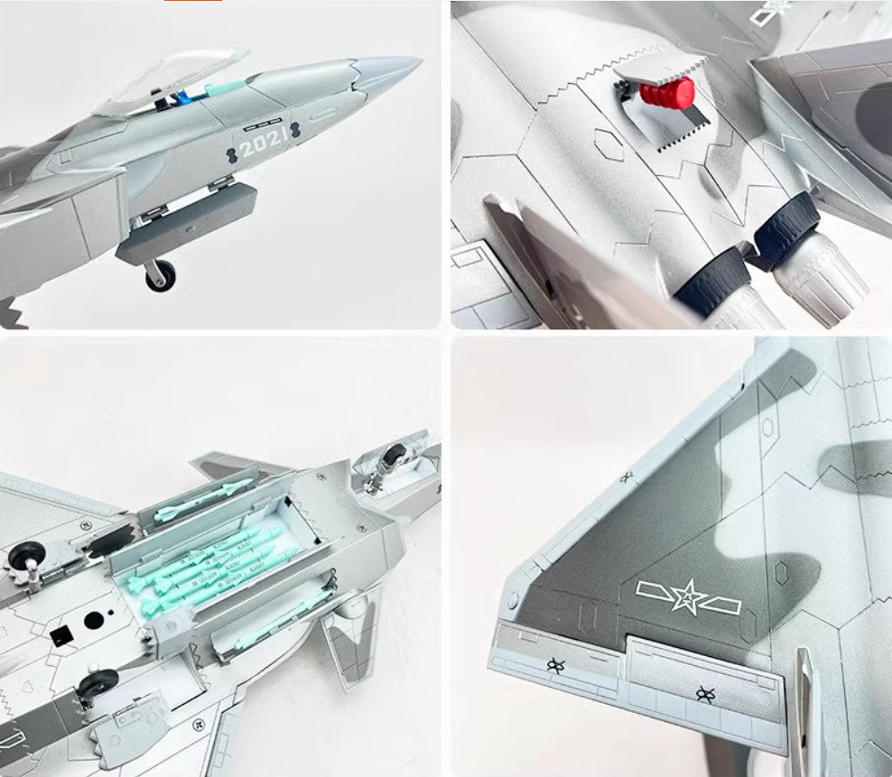 1:48 48CM J-20 2021 Stealth Fighter Jet Airplane Diecast Military Aircraft Model