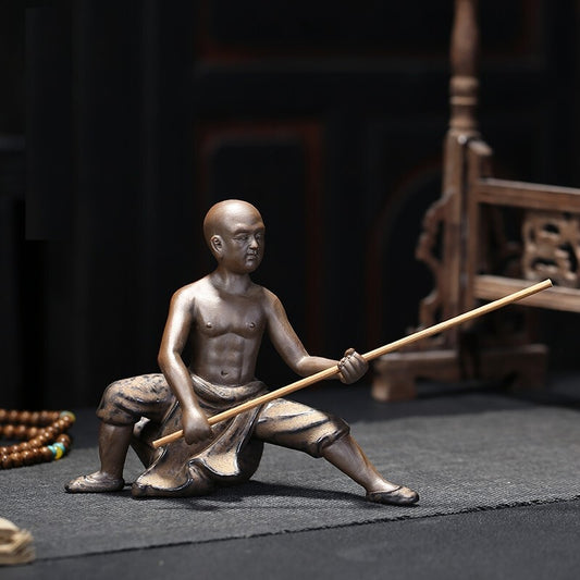 3 Pcs Porcelain Warrior Monk Statue Chinese Shaolin Temple Kung Fu Decor