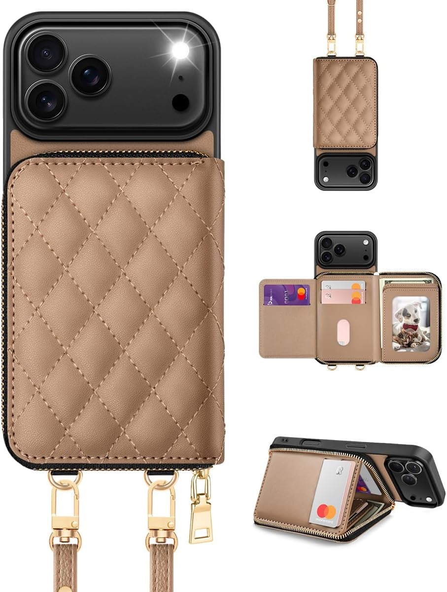 Compatible with Iphone 17 Pro Max Crossbody Wallet Case with Card Holder, PU Lea