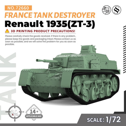 SSMODEL 1/72 25mm Military Model Kit France Renault 1935(ZT-3) Tank Destroyer