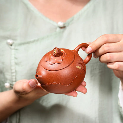 Chinese Original Ore Yixing Zisha Tea Pot Marked Handmade Lotus Embossed Pot New