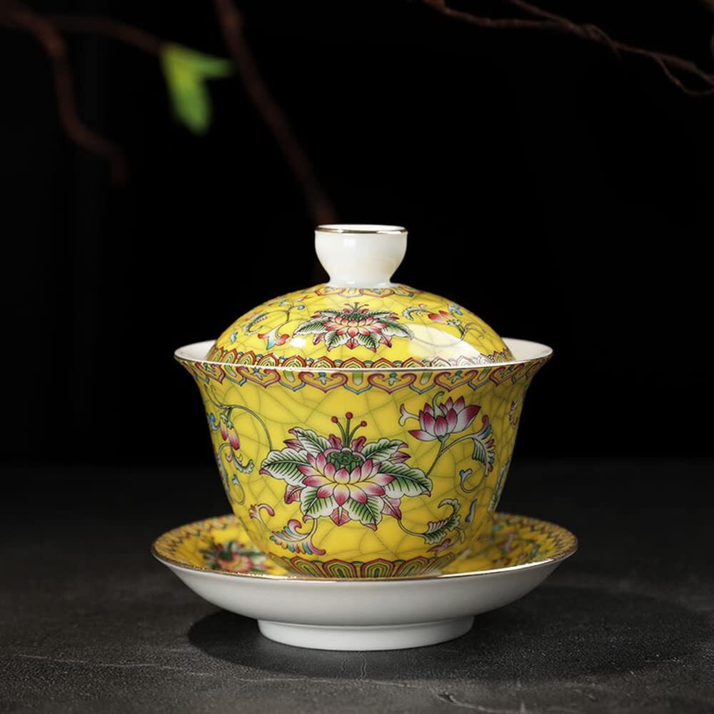 200ml Jingdezhen Ceramic Gaiwan Enamel Color Tea Bowl Kung Fu Tea Set Tureen Tea