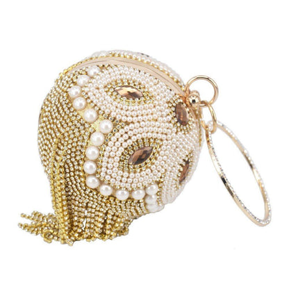 Golden Silver Beaded Ball Evening Shoulder Bag Wedding Party Handbag Crystal Bag