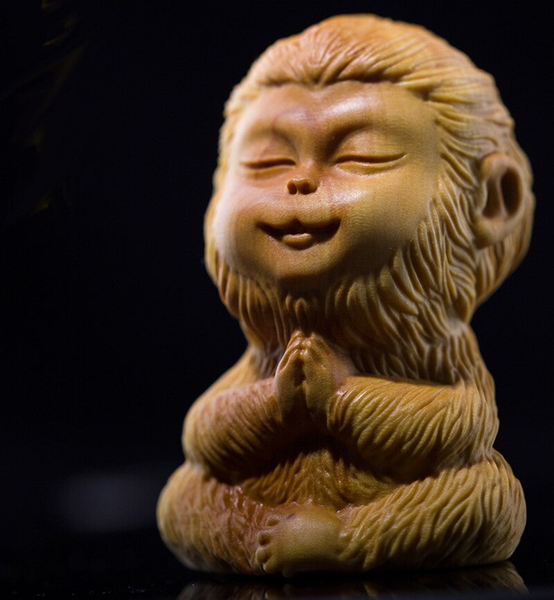 2.3" Boxwood Hand Carved Sun Wukong Monkey King Statue Buddha Sculpture Decor