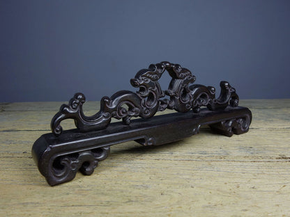 Chinese Natural Rosewood Hand-carved Double Dragons Pen Rack Statue