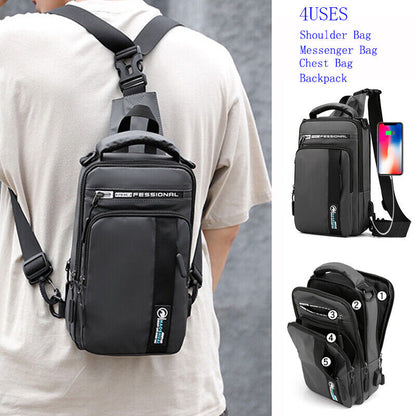 Backpack Chest Pack Shoulder Bag with USB Charging Port Nylon Cross body Bags