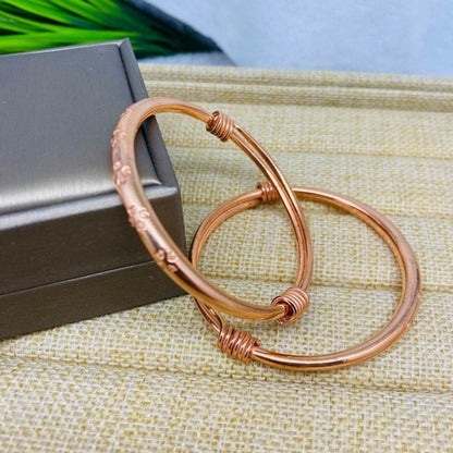 Pure Red Copper Four Leaf Clover Bangle 2-Pack Adjustable