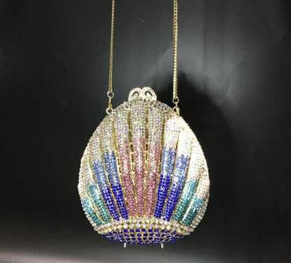 Rhinestone Bag Metallic Crystal Purse Evening Pouch Shell-shaped Cosmetic Case