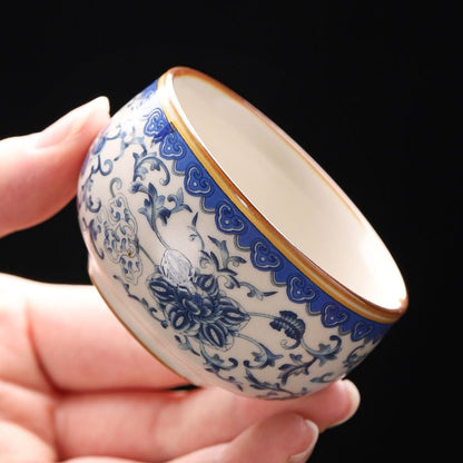 Ru Kiln Floral Crackle Glaze Teacup 6pcs Kung Fu Tea Cups 60ml