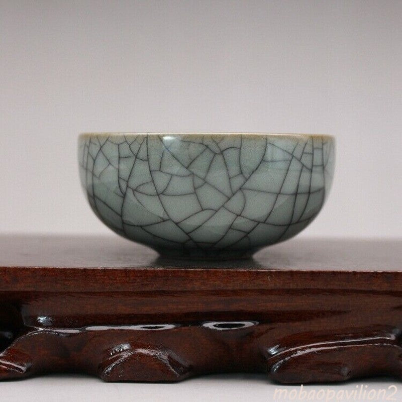 2.55 Inches Old Cracked Porcelain Song Guan Kiln Celadon Glaze Cup Tea Set
