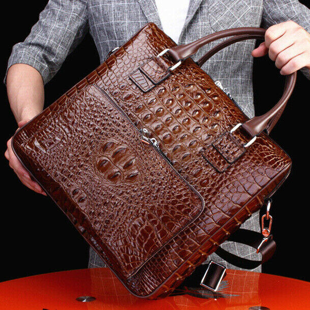 Top Cowhide Crocodile Alligator Embossed Men Business Briefcase Handbag Bag QR