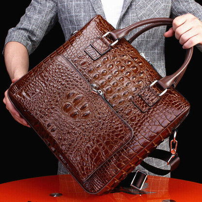 Top Cowhide Crocodile Alligator Embossed Men Business Briefcase Handbag Bag QR