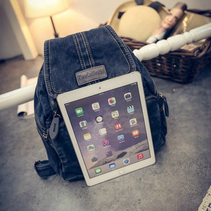 Women Fashion Denim Washed Retro Student School Bag Denim Backpack 30*32*12 CM