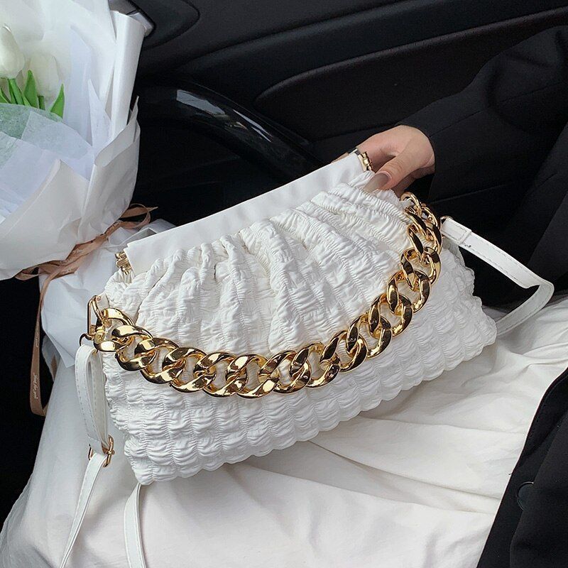 Luxury Acrylic Thick Chain Handbag Purse Shoulder Bag Clip Shell Evening Clutche