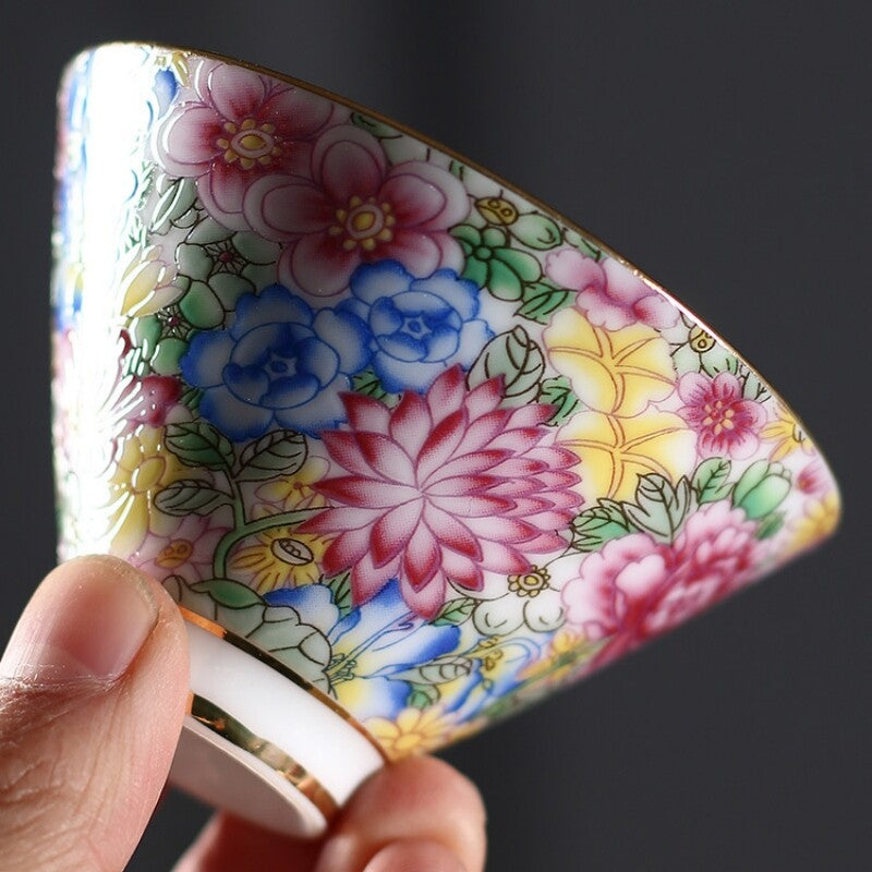 50ml Porcelain Tea Cup Floral Print Color Enamel Craft Ceramic Kungfu Tea Cups