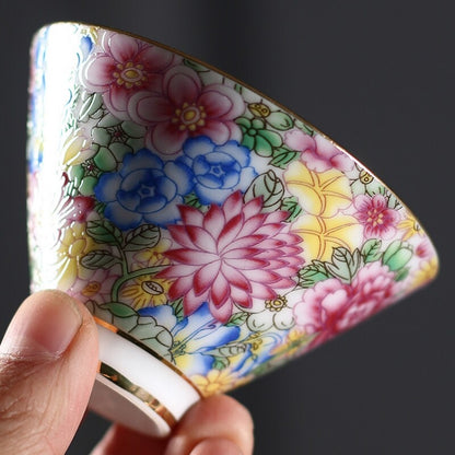 50ml Porcelain Tea Cup Floral Print Color Enamel Craft Ceramic Kungfu Tea Cups