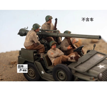 Homemade 1/72 U.S. Army Tank Willys Vehicle Mounted 4-Person Finished Model