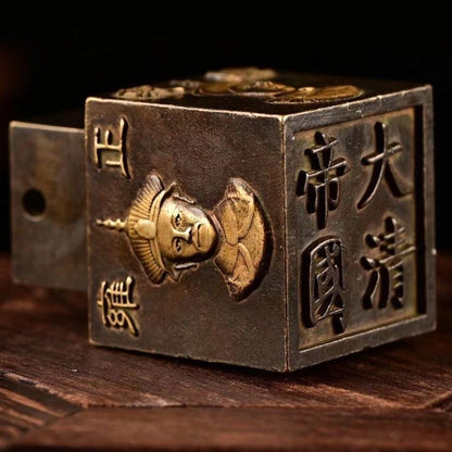 Pure Brass Qing Five Emperors Paperweight Solid Copper Antique Weight Desk Decor