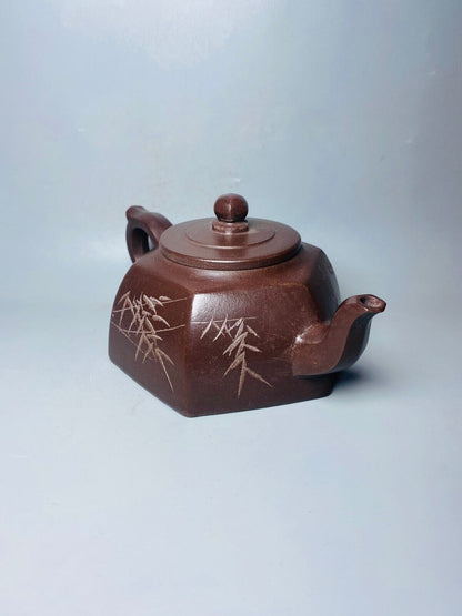 Chinese Yixing Zisha Clay Handmade Exquisite Teapot （六方刻绘 底款： 顾景舟）