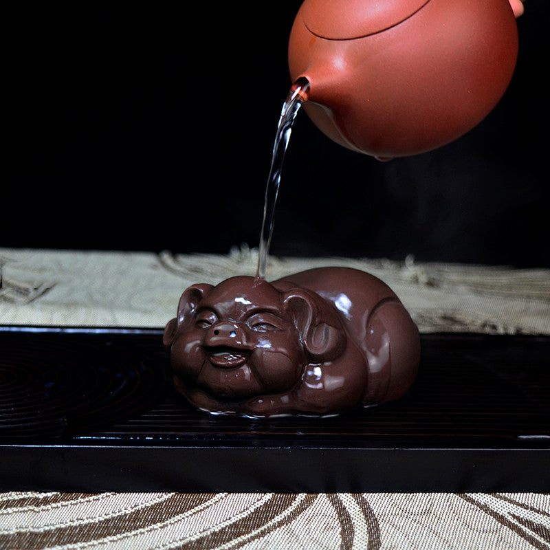 3.9“Blessing Pig Statue Small Yixing Zisha Tea Pet Handmade Purple Grit Tea Play