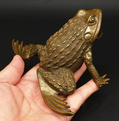 Chinese Old Feng Shui Brass Carved Money Frog Statue Toad Wealth Decor