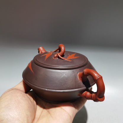 Chinese Yixing Zisha Clay Handmade Exquisite Teapot（双色扁竹叶壶 底款：顾景舟）