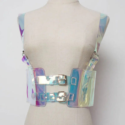 Women Waist Belt Laser Transparent PVC Garter Body Harness Sexy Cage Top Bondage