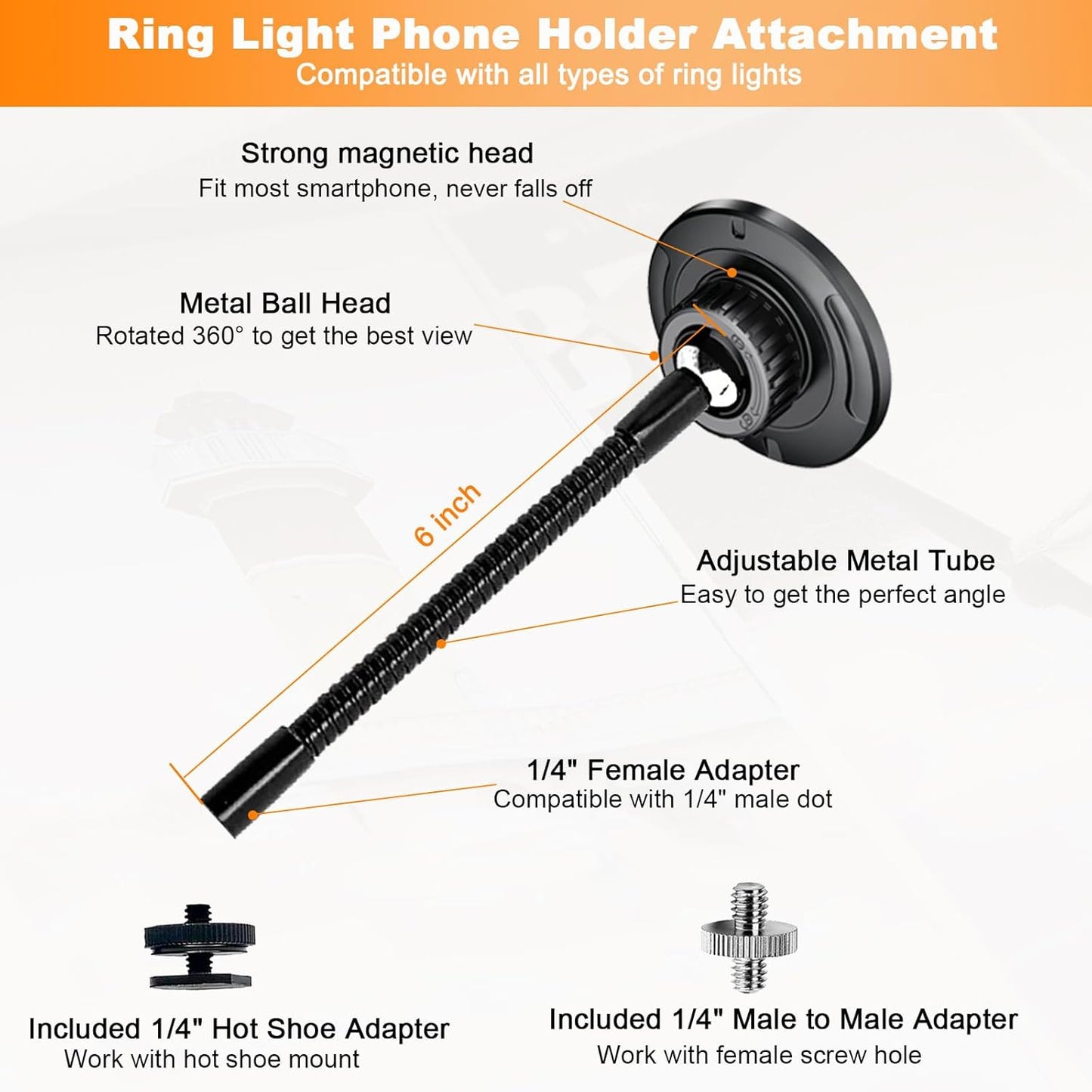 Ring Light Phone Holder Attachment, Strong Magnetic Phone Holder for Ring Light